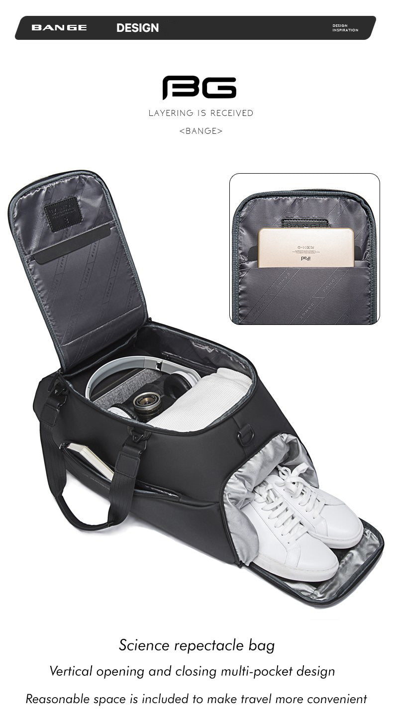 Bange Rocket Multi Compartment Big Capacity Hidden Zipper Pocket DryWet Separation 3IN1 Waterproof Travel Bag