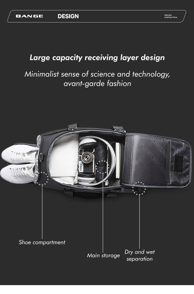 Bange Rocket Multi Compartment Big Capacity Hidden Zipper Pocket DryWet Separation 3IN1 Waterproof Travel Bag