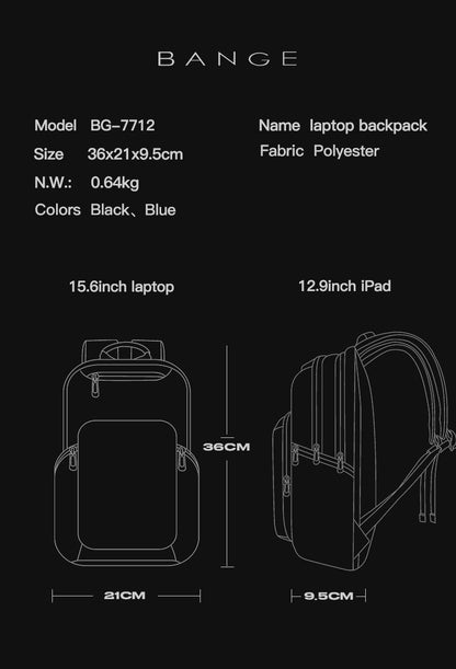 Bange Floridaz Trend Stylish Fashion Business Travel Laptop Backpack Simple Big Capacity Laptop Backpack (15.6")