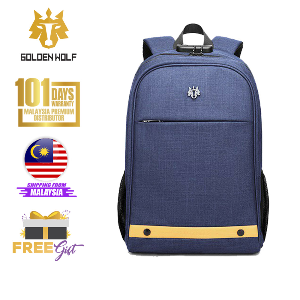 Golden Wolf Rattlers TSA Lock C/W RainCover Laptop Backpack Travel Backpack Student Backpack (15.6")