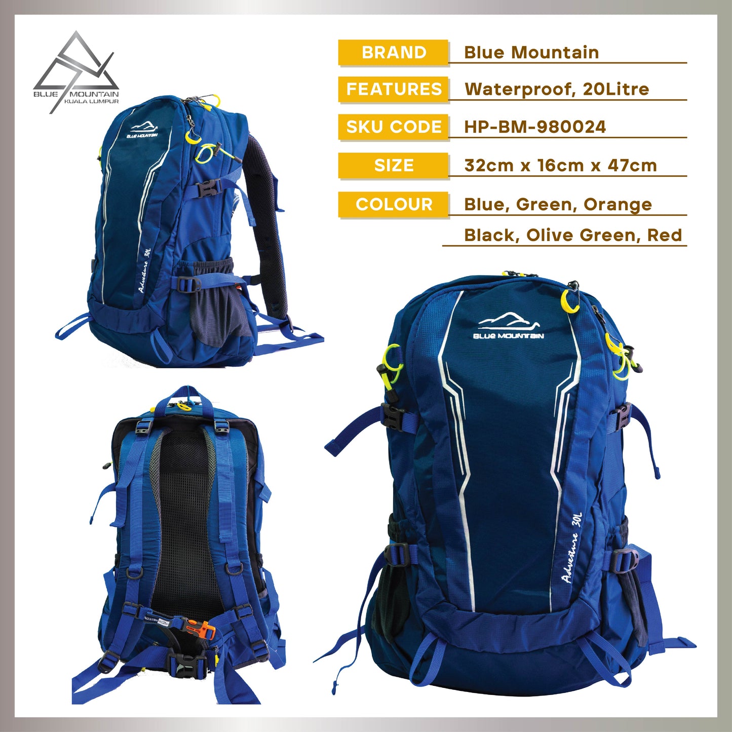 Blue Mountain Hiking Backpack 30L